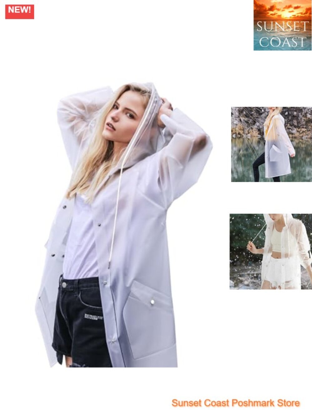 Waterproof TPU Rain Poncho with Hood, Packable Long Raincoat for Women